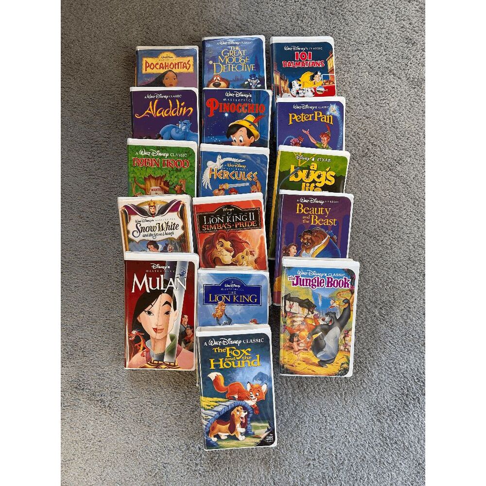 Walt Disney Classic Animated 16 VHS Movie Lot, Black Diamond Clamshell, Kids